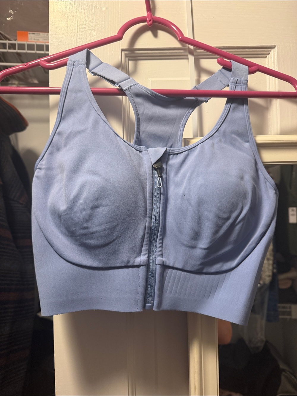 Front-Zip Light Blue High-Impact Sports Bra with Racerback